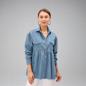 NWT Heyson Plus Size 100% Tencel Chambray Snap Front Babydoll Tunic - Size 3XL